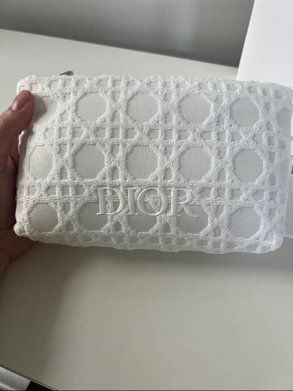 Dior White Textured Cosmetic Bag NWT - Picture 5 of 8